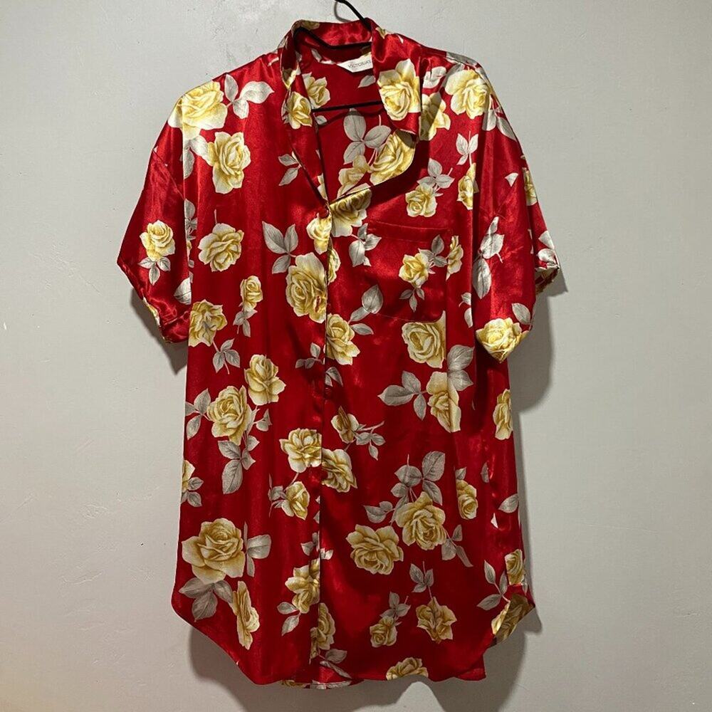 Victoria's Secret Vintage 90's Red Satin Button Down Long Sleeve Blouse M
